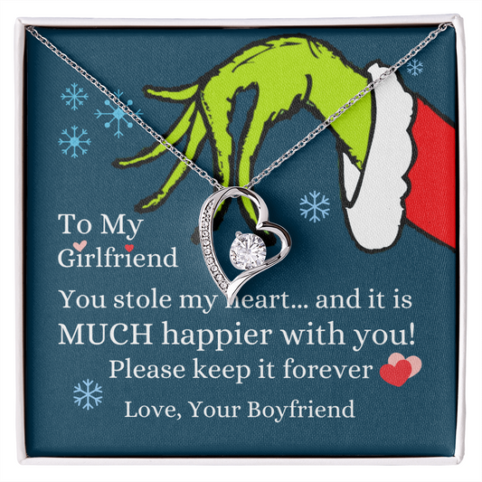 To Girlfriend - Grinch Stole My Heart White Gold Forever Love Necklace