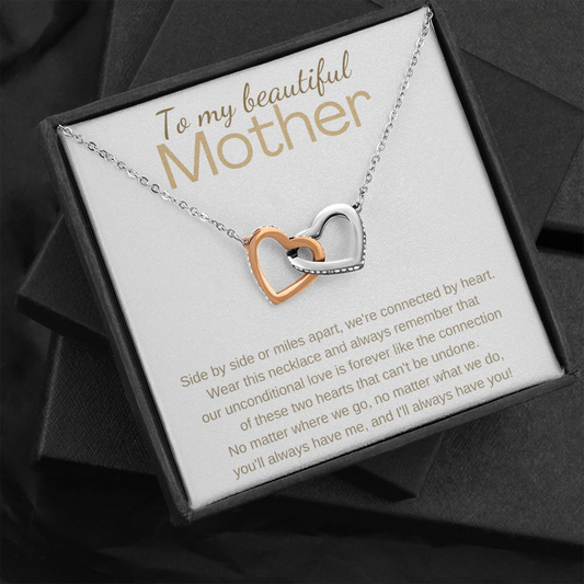 To My Mother - Side By Side - Interlocking Heart Necklace